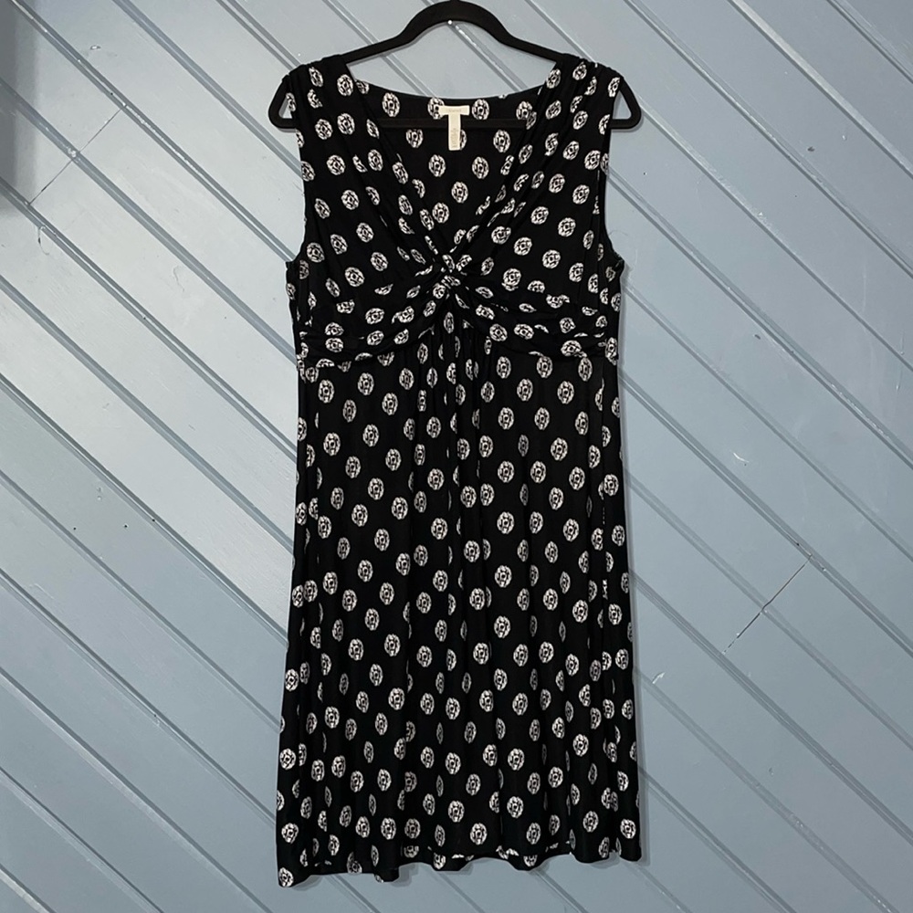 Soma Super Soft Jersey Knit Black White Patterned Twist Front Midi Dress